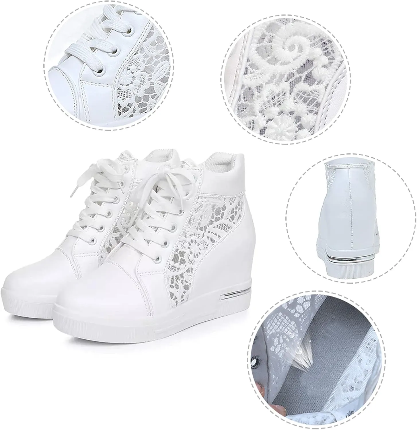 Cathalem High Heeld Sneakers for Women, Ladies Hidden Heel Sneakers Lace Up Shoes High Top Sneakers Fashion Canvas Shoes