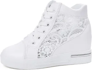 Cathalem Orthopedic Shoes for Women, Ladies Hidden Heel Sneakers Lace Up Shoes High Top Sneakers Fashion Canvas Shoes
