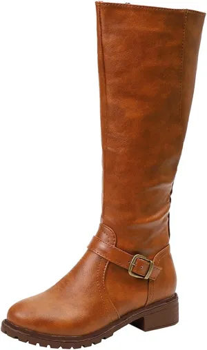 Cowboy Boots for Women Wide Width Boot Leather Boots Mid Calf Slouchy Round Toe Vintage Booties Winter Dressy Shoes