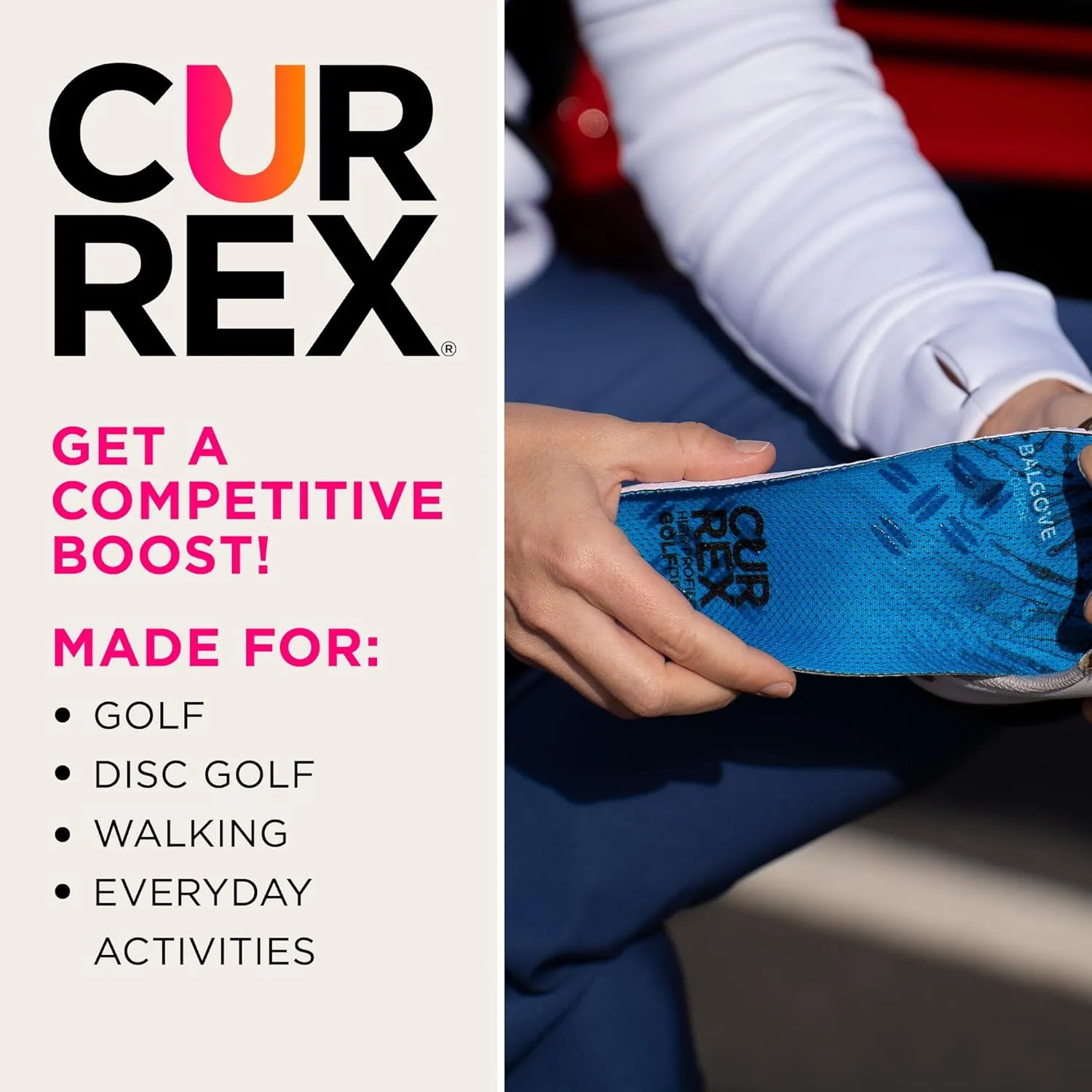 CURREX GolfPro Insoles for Golf Shoes  Arch Support Inserts to Improve Balance, Stability, Comfort & Performance, Help with Foot & Heel Pain Relief  for Men & Women  Medium Arch, Large