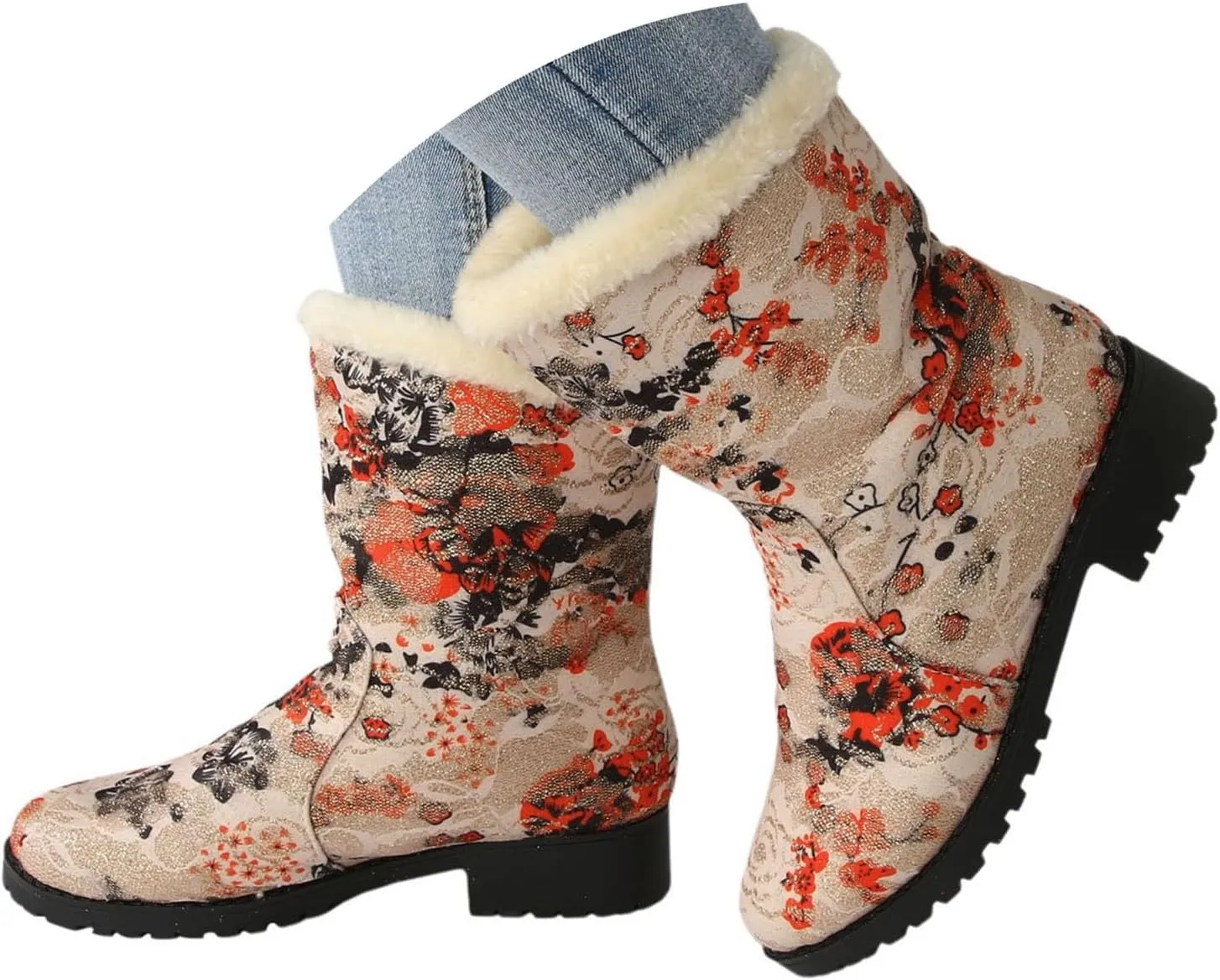 Deal Days Boots for Women Slip On Winter Warm Mid Calf Boots Snow Boots Ladies Casual Fashion Booties Ankle Boots Shoes