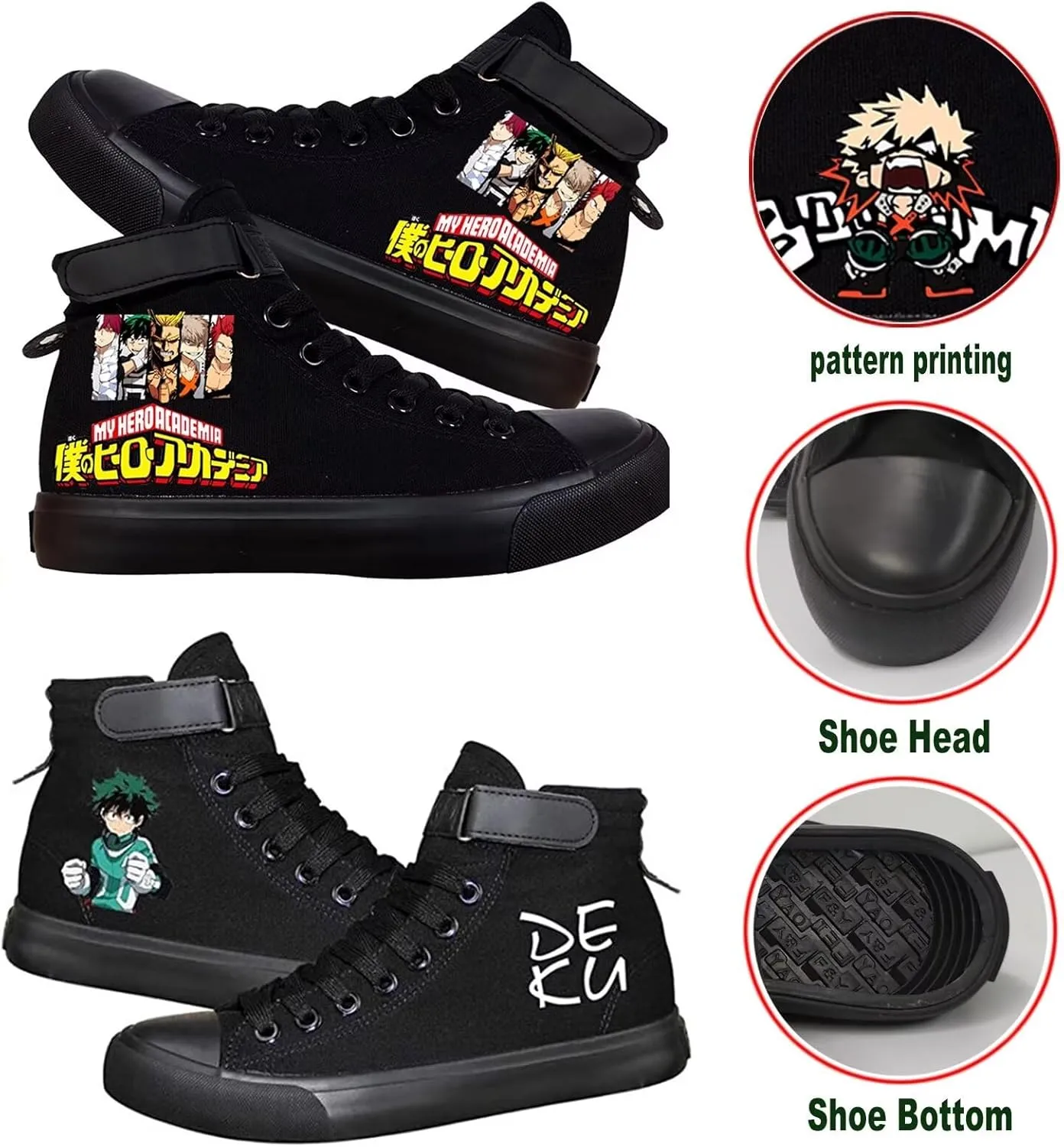 DHSPKN Mha Canvas Shoes Anime Deku Sneakers Izuku Todoroki Cosplay High-Top Shoes
