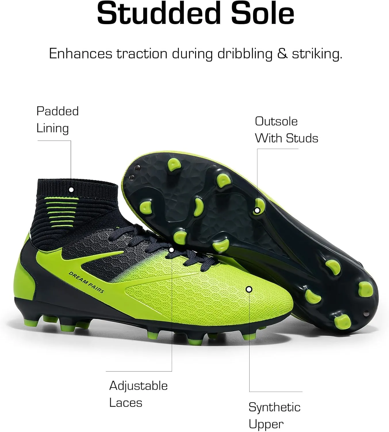 DREAM PAIRS Men's High Tops Lace Up Soccer Cleats, Lightweight Professional Athletic Football Cleats Mens Athletic Shoes for Training Soccer