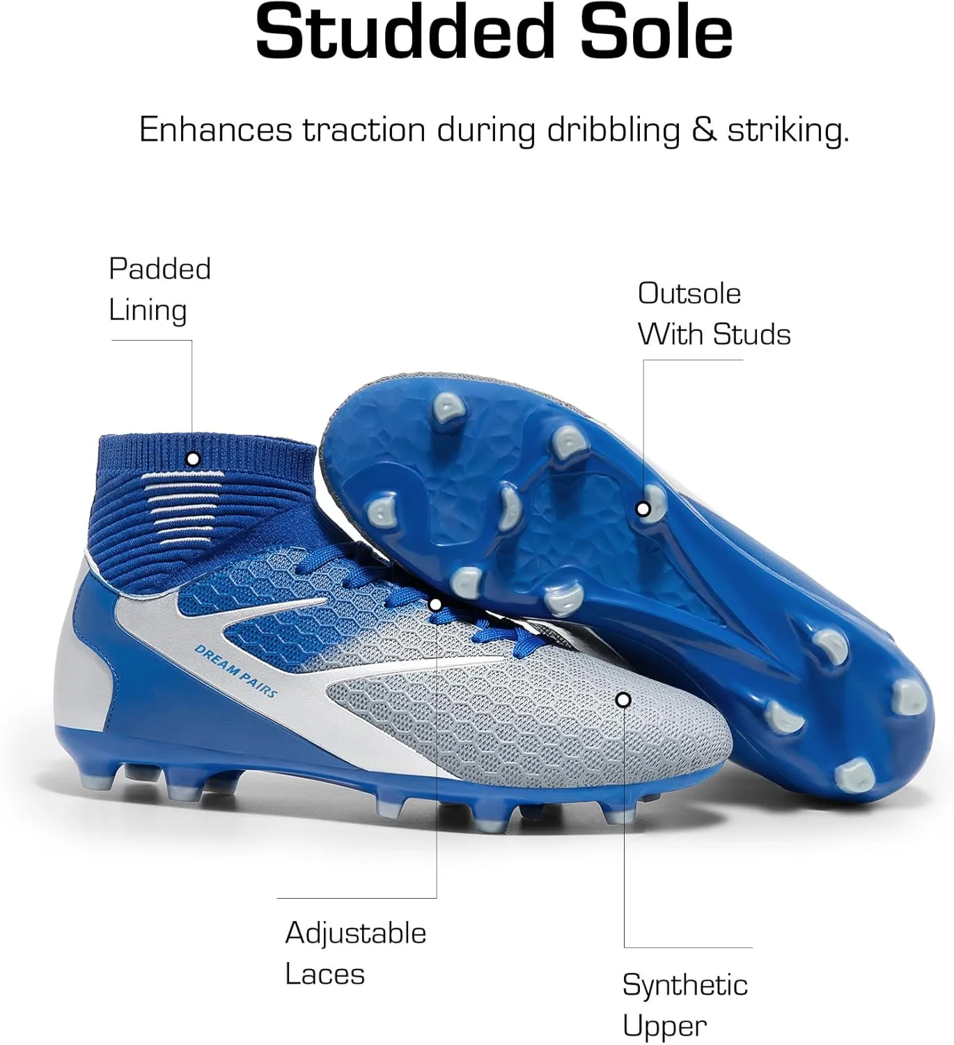 DREAM PAIRS Men's High Tops Lace Up Soccer Cleats, Lightweight Professional Athletic Football Cleats Mens Athletic Shoes for Training Soccer
