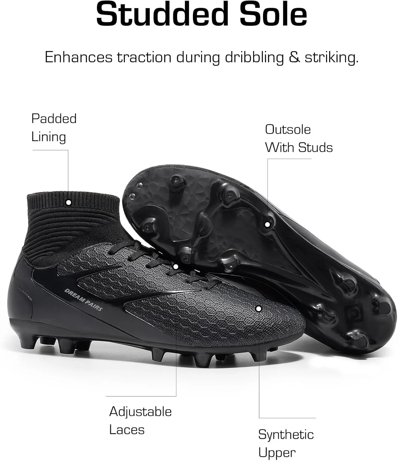 DREAM PAIRS Men's High Tops Lace Up Soccer Cleats, Lightweight Professional Athletic Football Cleats Mens Athletic Shoes for Training Soccer