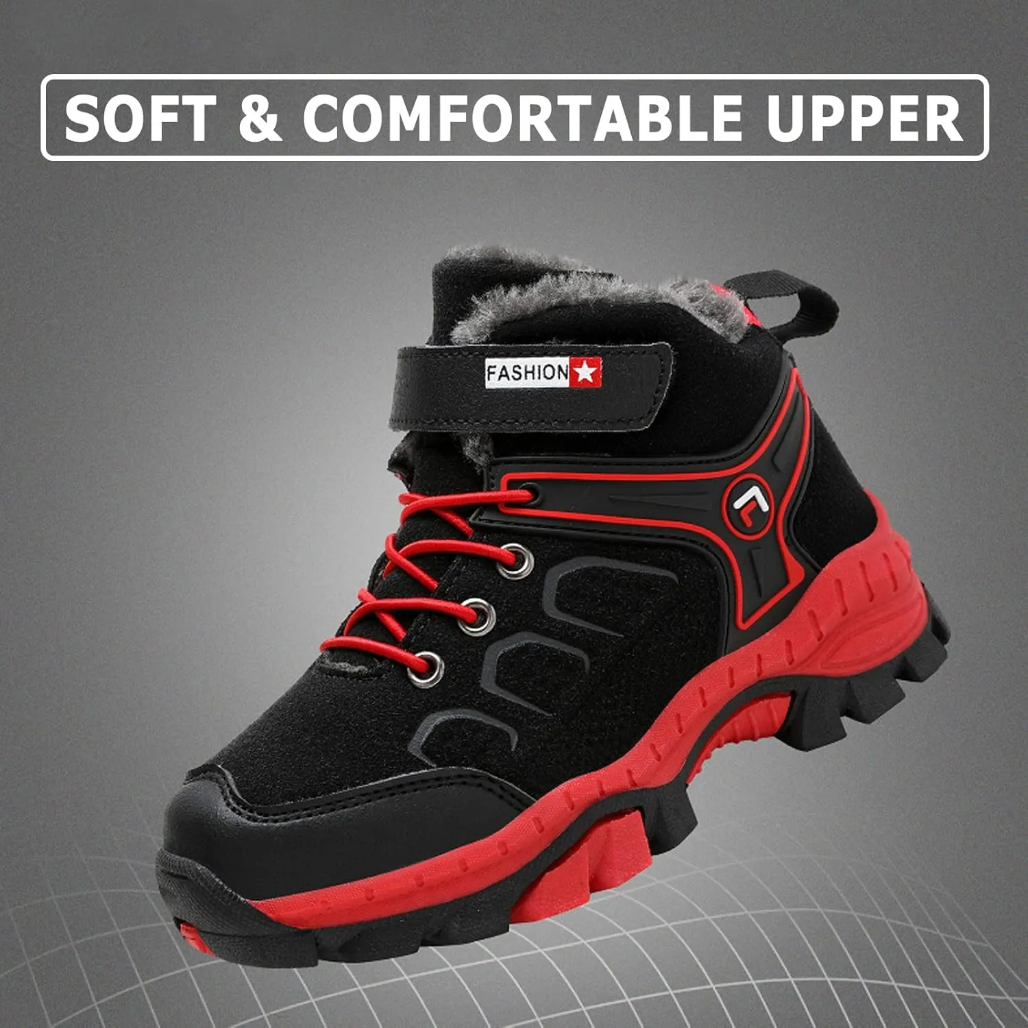 FLIOZY Kids Hiking Boots Boys Girls Winter Snow Boots Non Slip Warm Snow Sports Shoes Outdoor Walking Climbing Sneaker