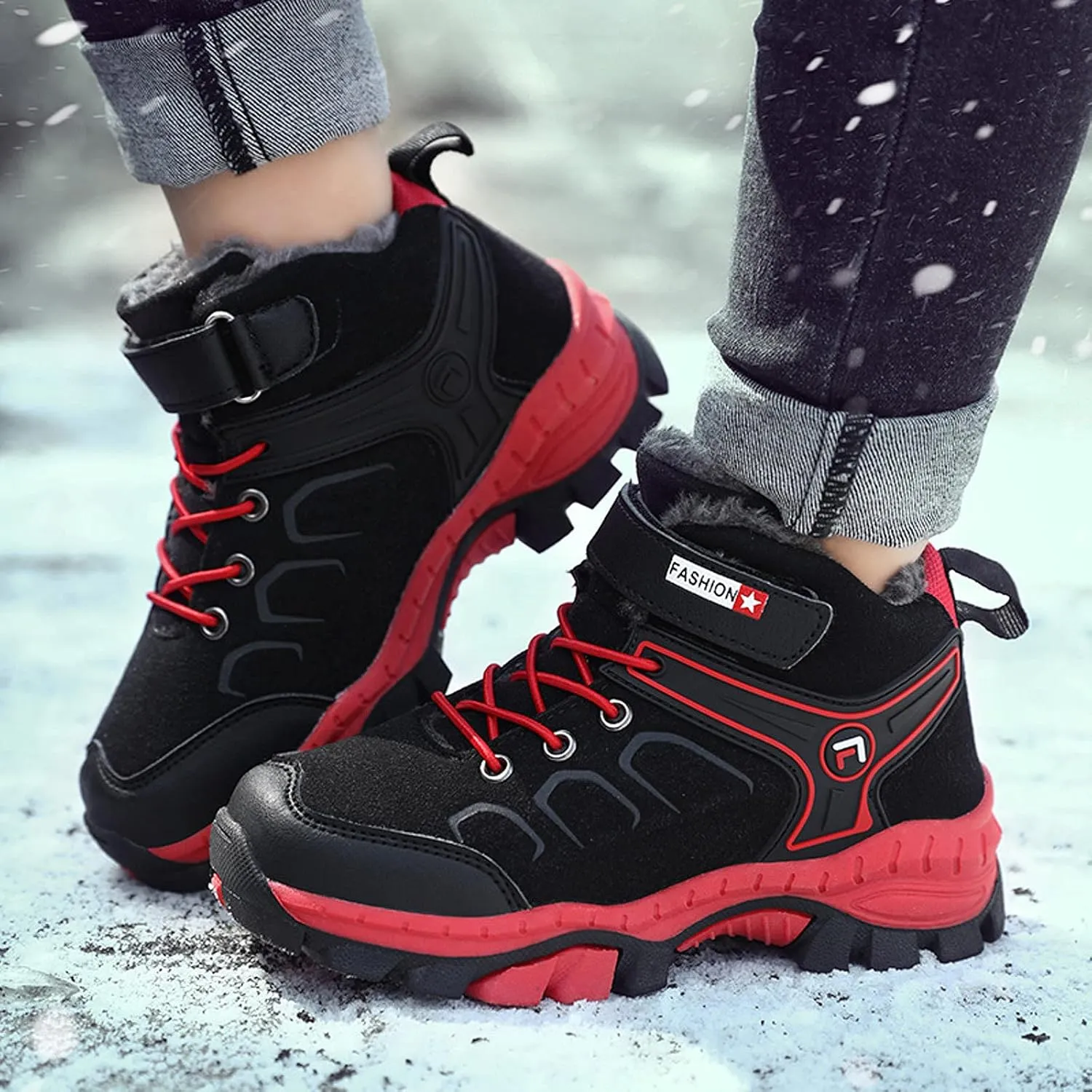 FLIOZY Kids Hiking Boots Boys Girls Winter Snow Boots Non Slip Warm Snow Sports Shoes Outdoor Walking Climbing Sneaker