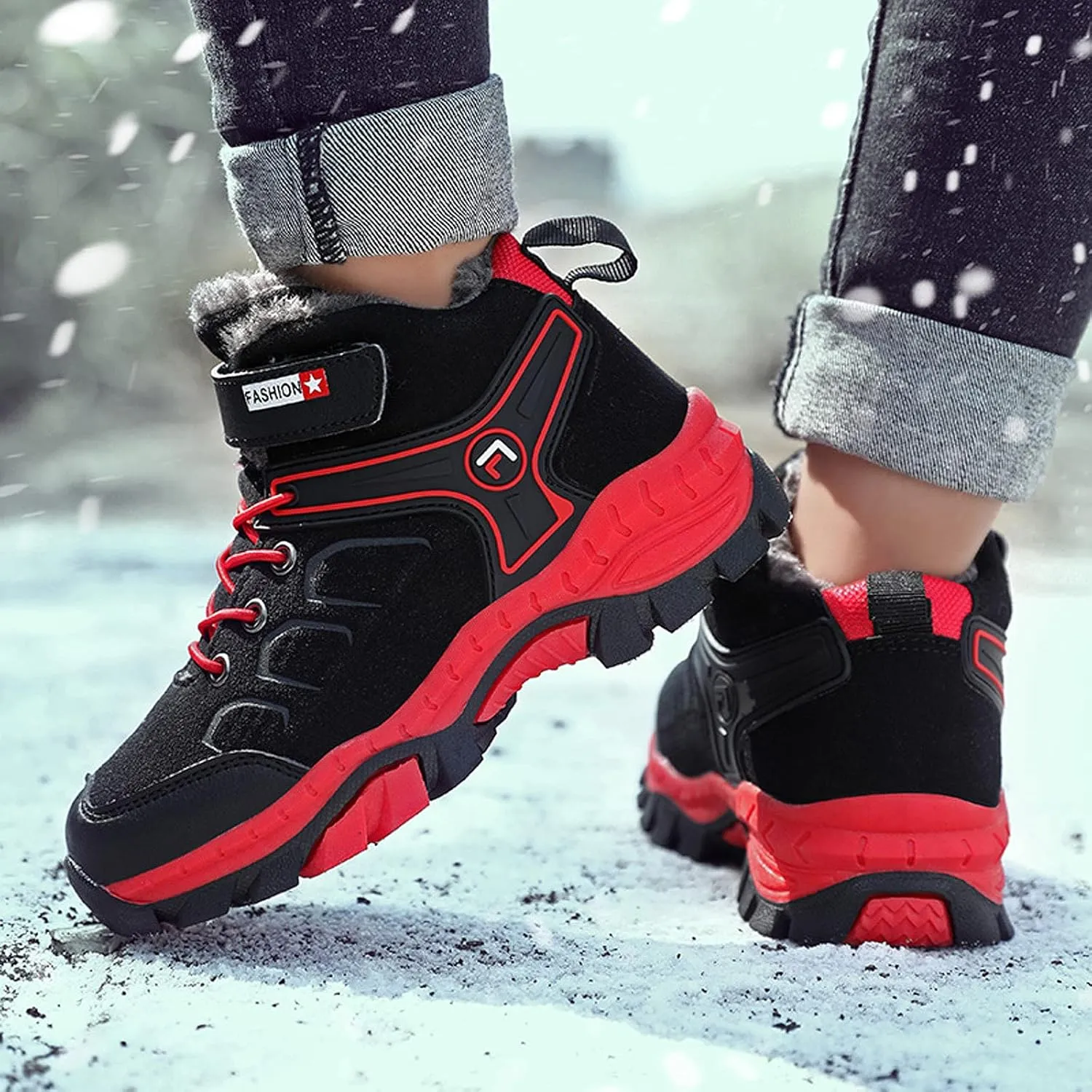 FLIOZY Kids Hiking Boots Boys Girls Winter Snow Boots Non Slip Warm Snow Sports Shoes Outdoor Walking Climbing Sneaker