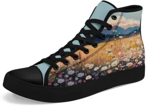 Flower Art High Top Canvas Sneakers Lace Up Classic Casual Walking Shoes Fashion Ladies Girls Flat Running Trainers