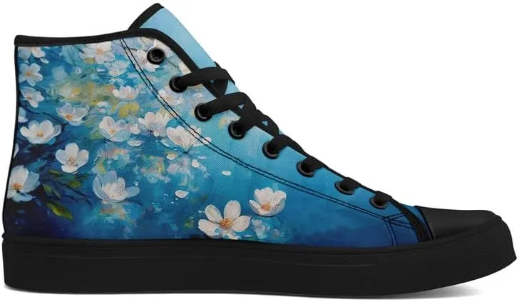 Flower Art High Top Canvas Sneakers Lace Up Classic Casual Walking Shoes Fashion Ladies Girls Flat Running Trainers
