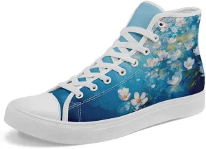 Flower Art High Top Canvas Sneakers Lace Up Classic Casual Walking Shoes Fashion Ladies Girls Flat Running Trainers