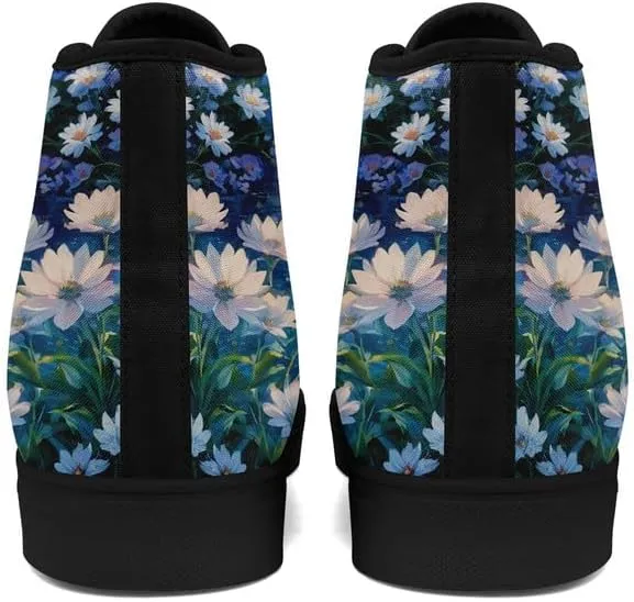 Flower Art High Top Canvas Sneakers Lace Up Classic Casual Walking Shoes Fashion Ladies Girls Flat Running Trainers