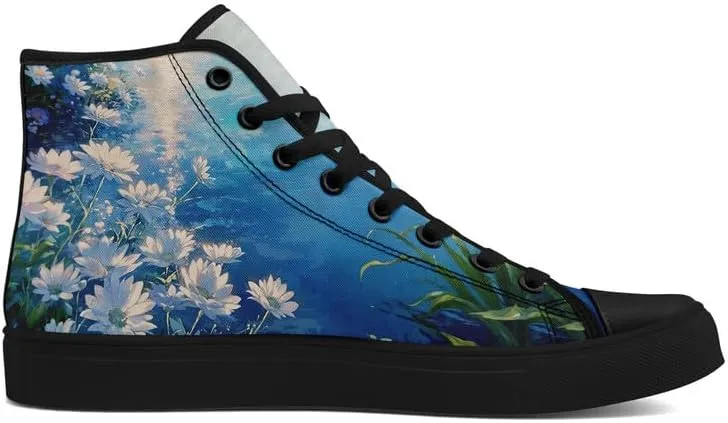 Flower Art High Top Canvas Sneakers Lace Up Classic Casual Walking Shoes Fashion Ladies Girls Flat Running Trainers