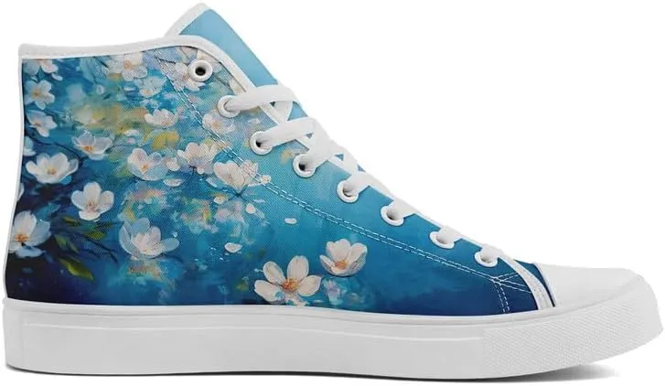 Flower Art High Top Canvas Sneakers Lace Up Classic Casual Walking Shoes Fashion Ladies Girls Flat Running Trainers