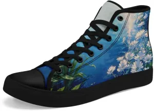 Flower Art High Top Canvas Sneakers Lace Up Classic Casual Walking Shoes Fashion Ladies Girls Flat Running Trainers