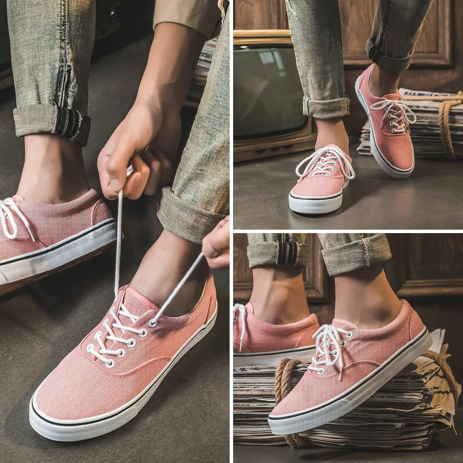 FRACORA Mens White Canvas Shoes Low Top Canvas Sneakers Lace Up Casual Shoes