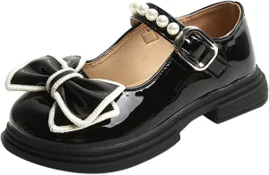 Girls Dress Shoes Size 12 Fashion Autumn Girls Casual Shoes Thick Sole Round Toe Bow Pearl Buckle Cute Simple