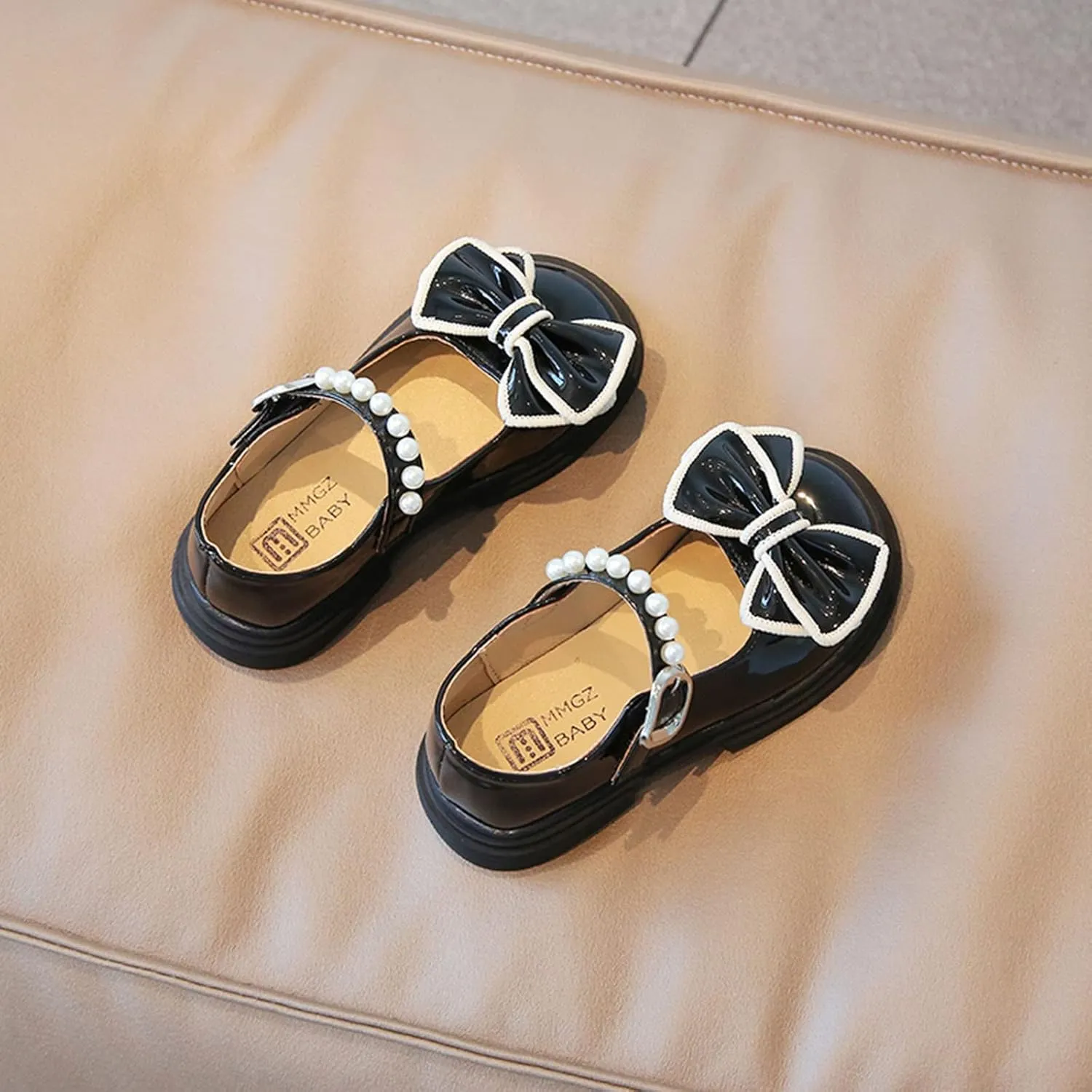 Girls Dress Shoes Size 12 Fashion Autumn Girls Casual Shoes Thick Sole Round Toe Bow Pearl Buckle Cute Simple