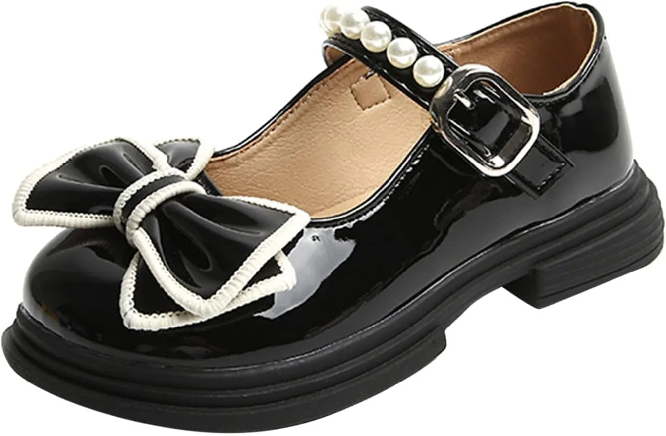 Girls Dress Shoes Size 12 Fashion Autumn Girls Casual Shoes Thick Sole Round Toe Bow Pearl Buckle Cute Simple
