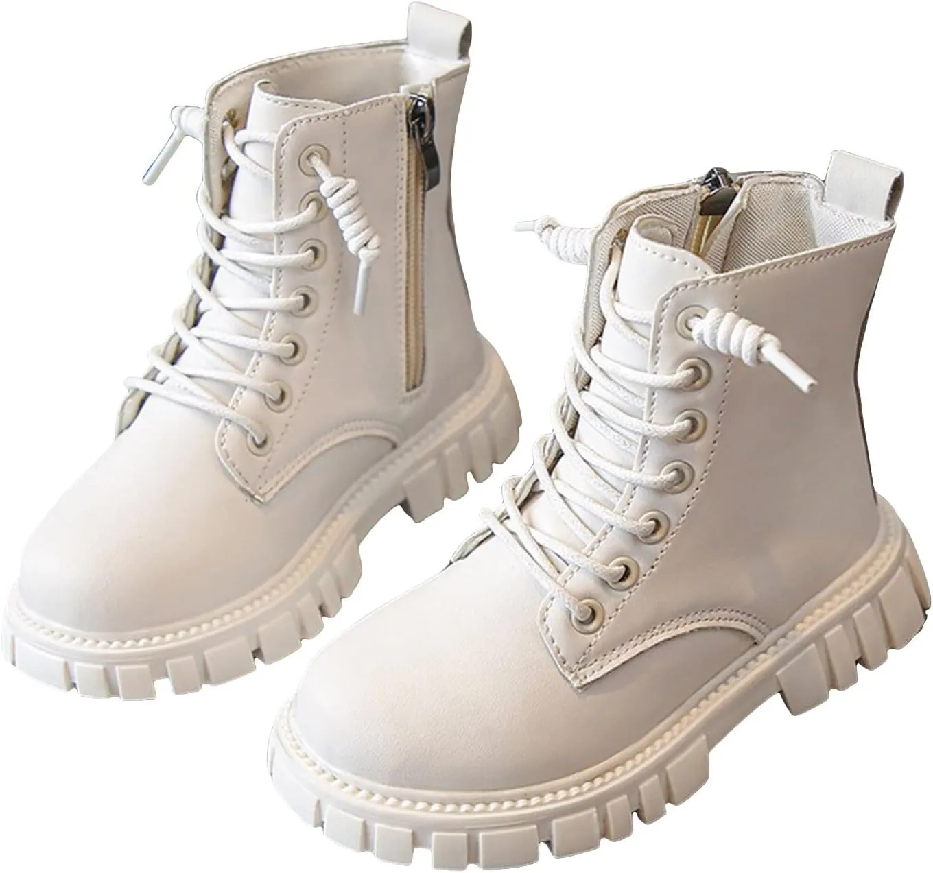 GirlsAnkle Boots Kids Casual Lace Up Hiking Boots Waterproof Leather Combat Boots Soft Sole Outdoor Riding Boots