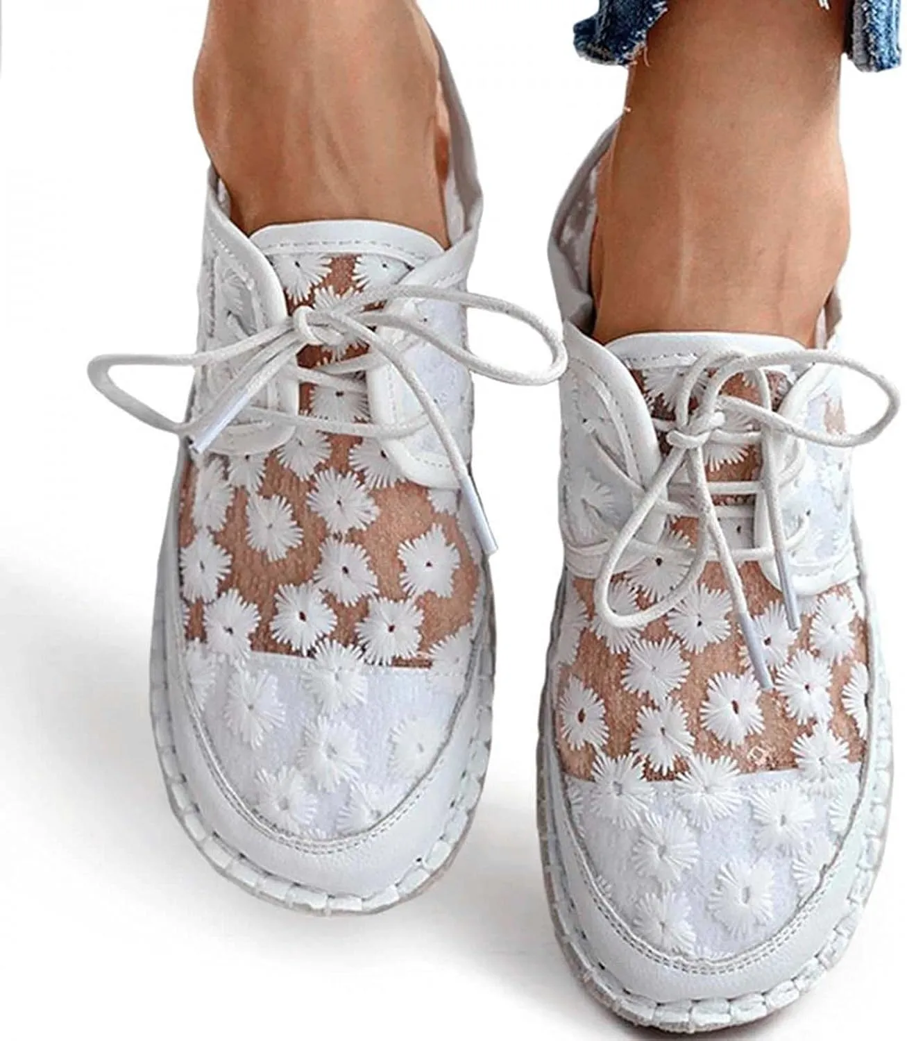 Hbeylia Platform Espadrilles Fashion Sneakers For Women Girls Flower Embroidered Lace Breathable Lace Up Low Top Play Sneakers Canvas Shoes Casual Leather Slip On Walking Shoes Loafers