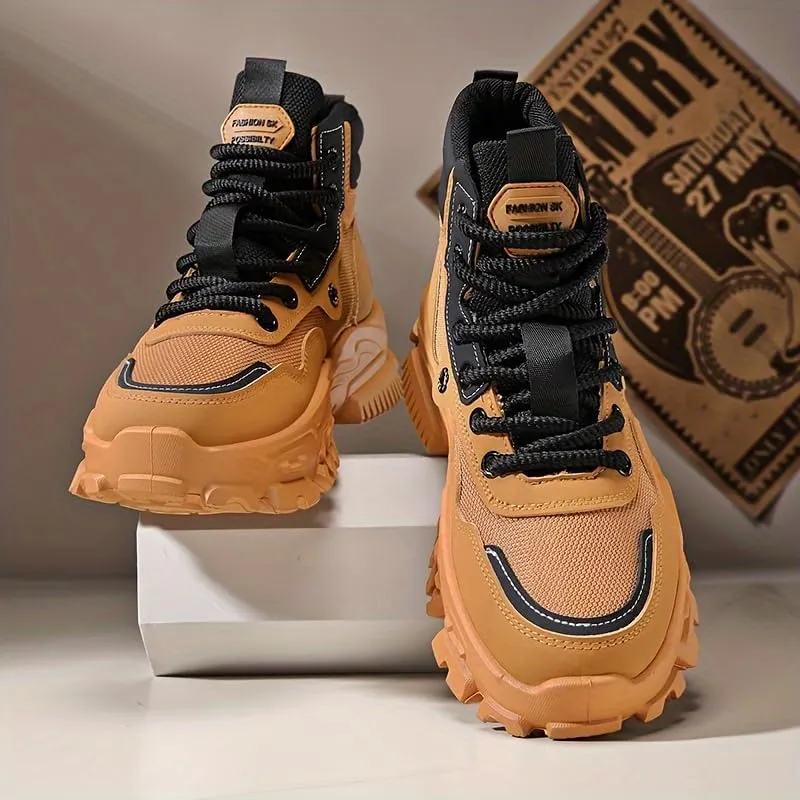 High Top Hiking Boots, Lace Up Durable Sneakers for Outdoor Hiking - Men's Fashion Shoes