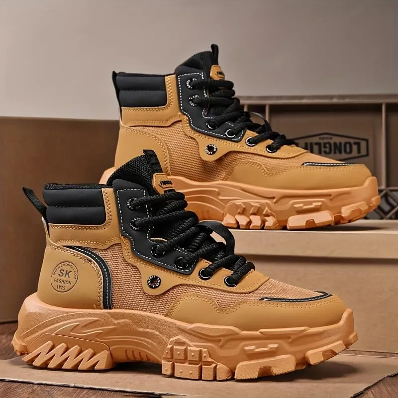 High Top Hiking Boots, Lace Up Durable Sneakers for Outdoor Hiking - Men's Fashion Shoes