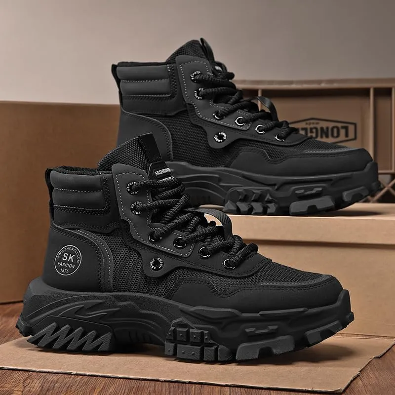 High Top Hiking Boots, Lace Up Durable Sneakers for Outdoor Hiking - Men's Fashion Shoes