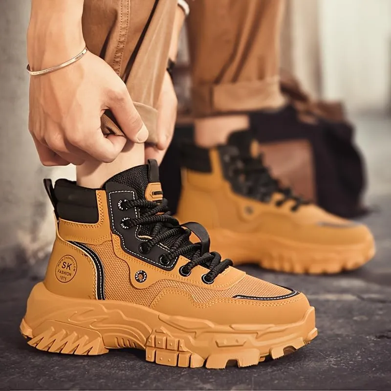 High Top Hiking Boots, Lace Up Durable Sneakers for Outdoor Hiking - Men's Fashion Shoes
