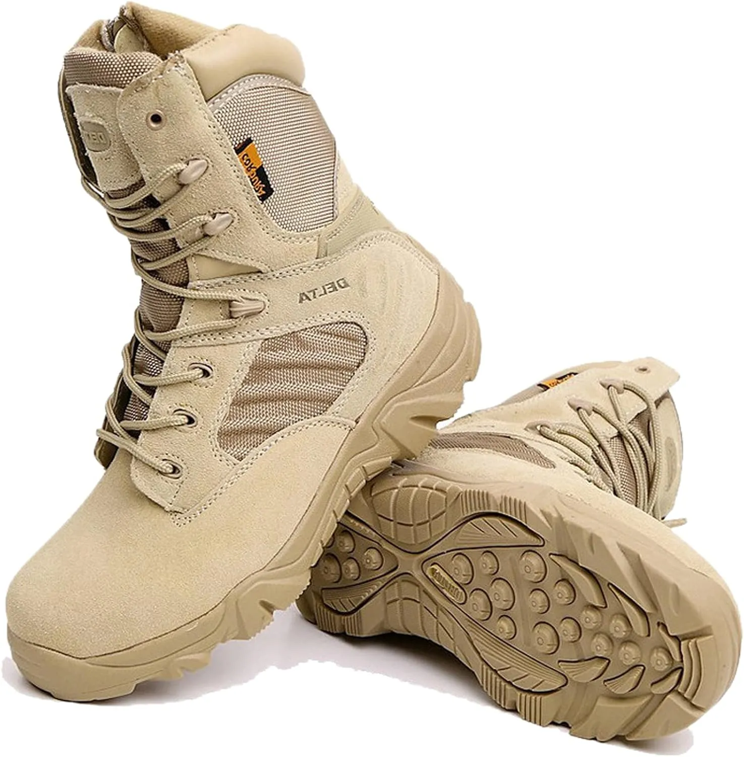 hongrenamz Men's Hiking Boots Lightweight Waterproof High Top Casual Camping Outdoor Walking Lace Up Anti-Slip Trail Running Boots Trekking Shoes Sand-EU42/US8.5