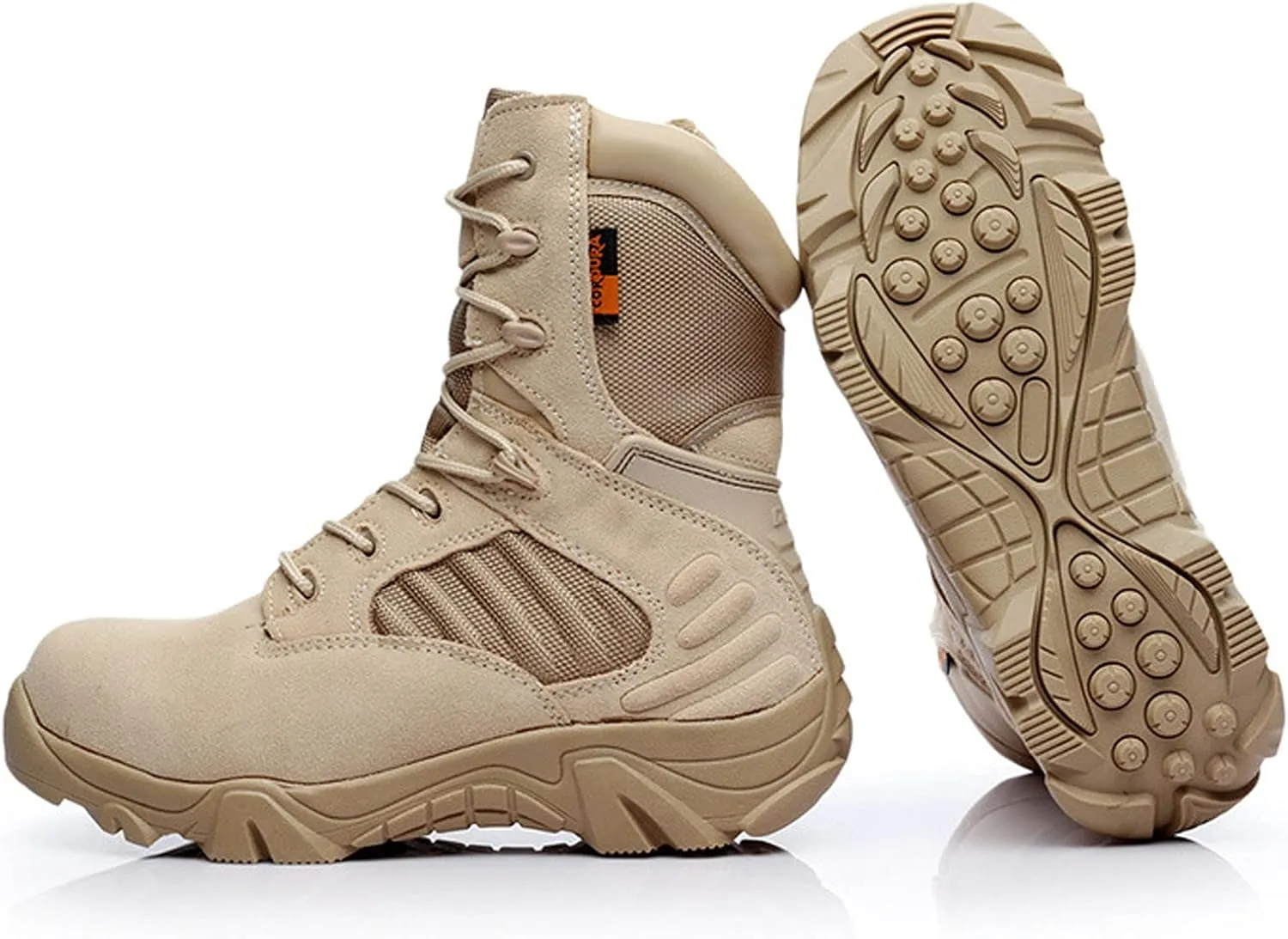 hongrenamz Men's Hiking Boots Lightweight Waterproof High Top Casual Camping Outdoor Walking Lace Up Anti-Slip Trail Running Boots Trekking Shoes Sand-EU42/US8.5