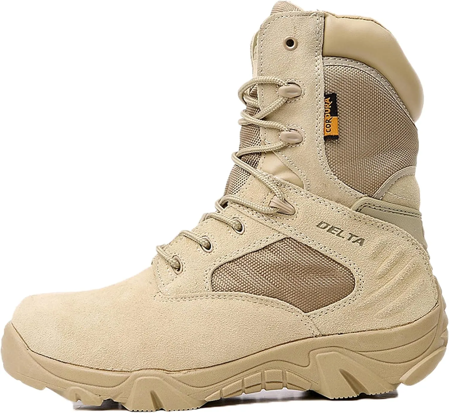 hongrenamz Men's Hiking Boots Lightweight Waterproof High Top Casual Camping Outdoor Walking Lace Up Anti-Slip Trail Running Boots Trekking Shoes Sand-EU42/US8.5