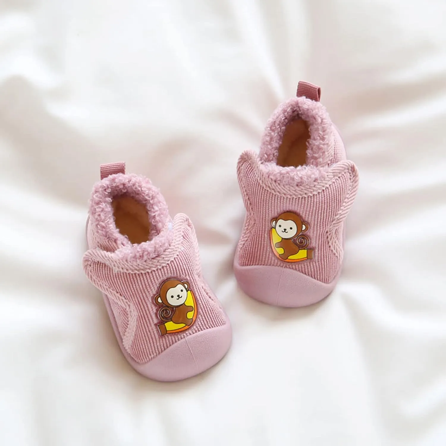 Infant Toddler Plush Walking Shoes Flat Bottom Soft Sole Slip On Cozy Casual Shoes House Slippers for Kid Light Shoes