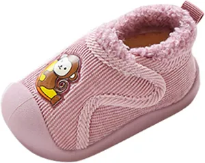 Infant Toddler Plush Walking Shoes Flat Bottom Soft Sole Slip On Cozy Casual Shoes House Slippers for Kid Light Shoes