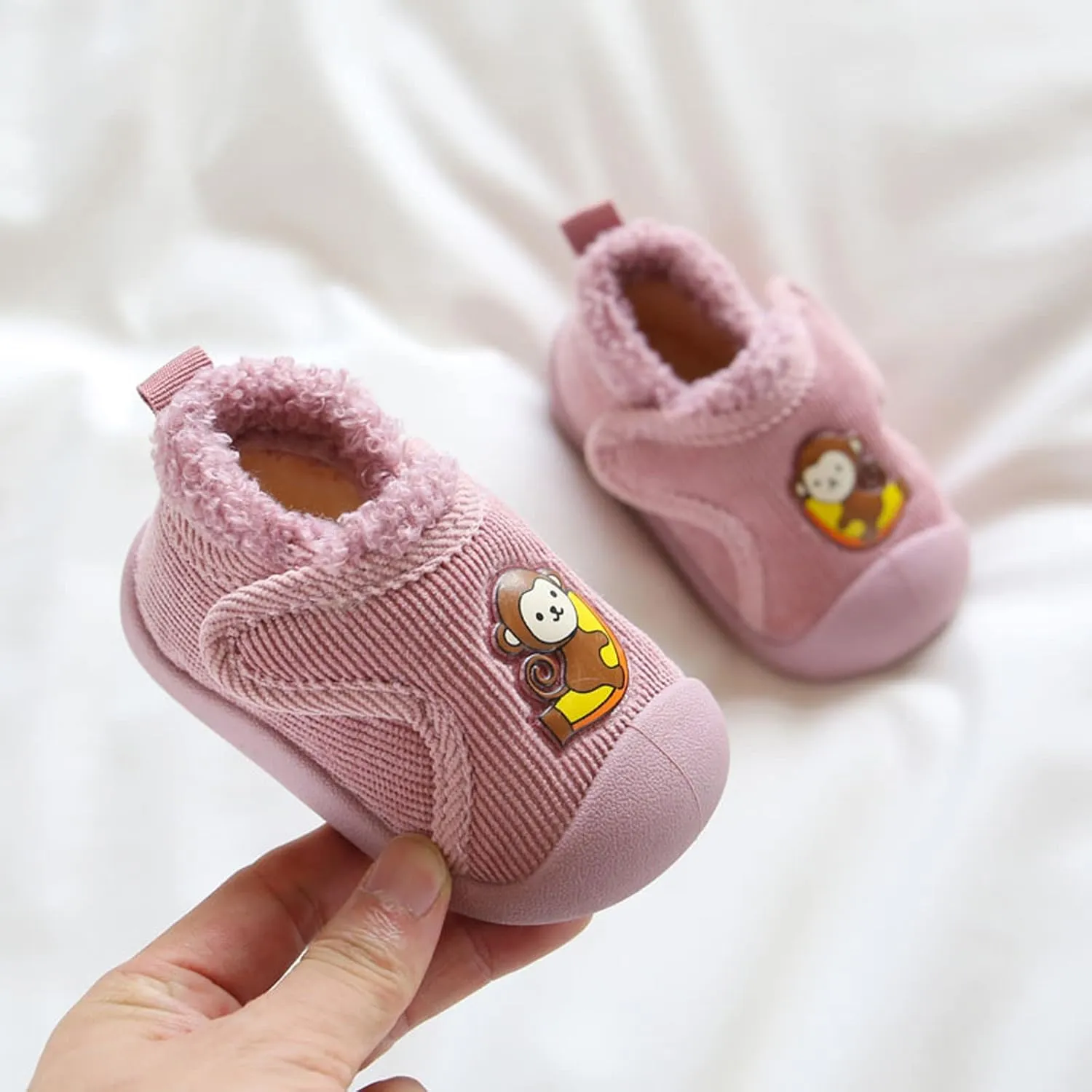 Infant Toddler Plush Walking Shoes Flat Bottom Soft Sole Slip On Cozy Casual Shoes House Slippers for Kid Light Shoes