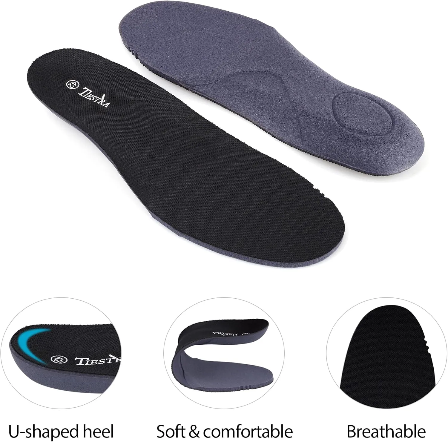 Insoles for Mens Memory Foam Shoe Inserts,Replacement Insoles for Work Boot Running Shoes-Shock Absorption and Cushion for Feet Relief,Comfort Inner Soles for Everyday Use Black 43EU/US10