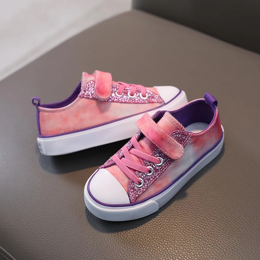 Kids Canvas Shoes Boys Girls Slip On Glitter Color Casual Walks Sneakers