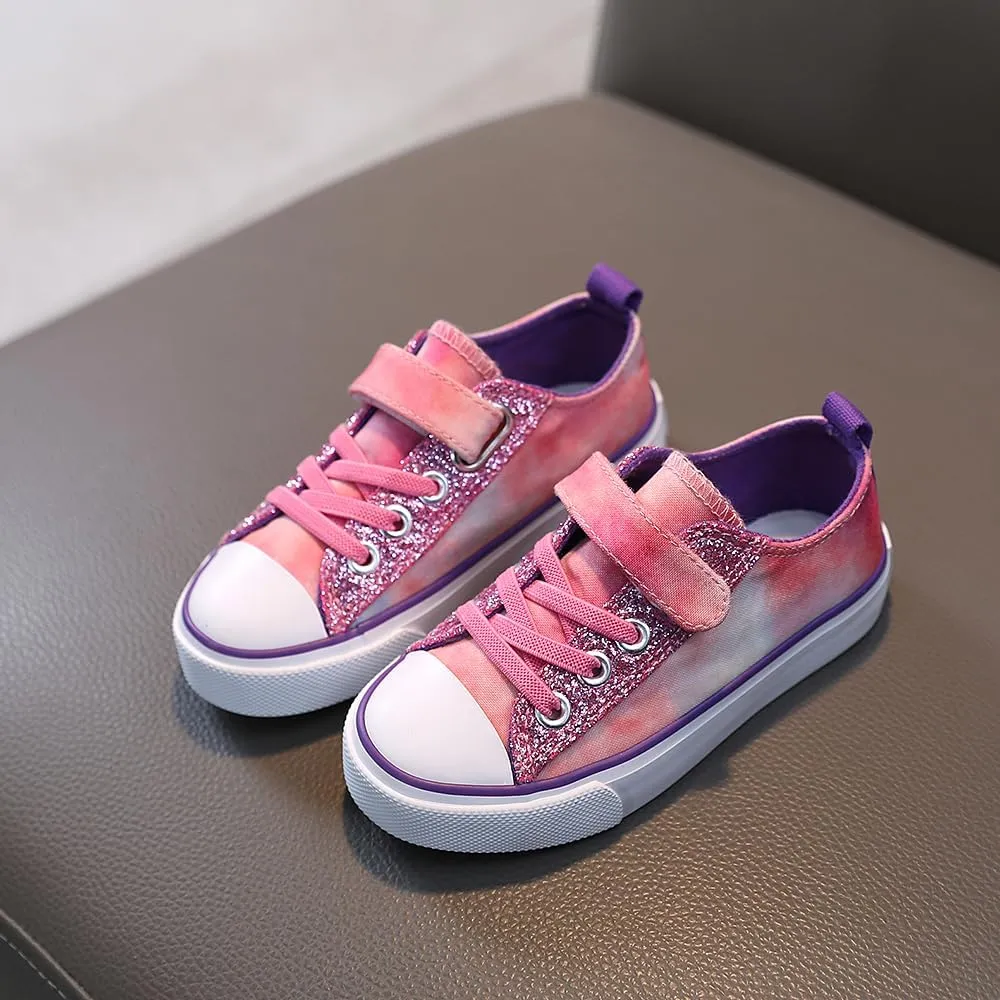 Kids Canvas Shoes Boys Girls Slip On Glitter Color Casual Walks Sneakers