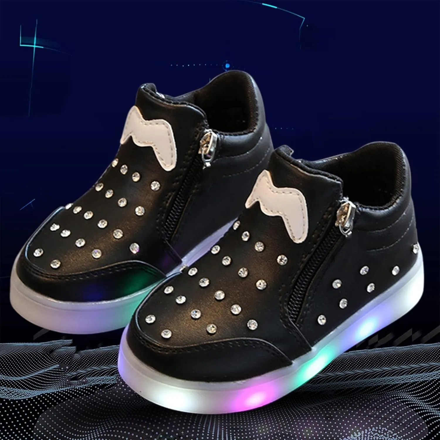 Kids Girls High Top Light Up Ankle Boots Toddler iamond mbellished Anti-Slip Sole Cute Zipper Shoes for Child