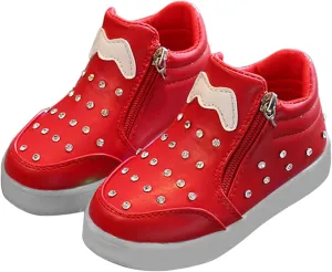 Kids Girls High Top Light Up Ankle Boots Toddler iamond mbellished Anti-Slip Sole Cute Zipper Shoes for Child