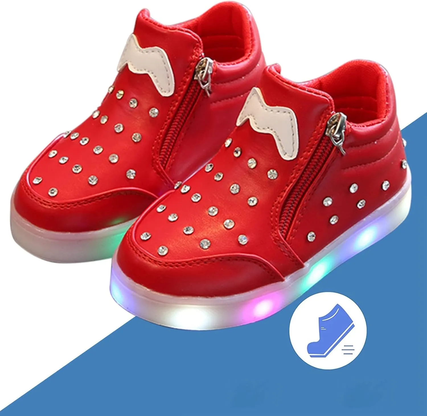 Kids Girls High Top Light Up Ankle Boots Toddler iamond mbellished Anti-Slip Sole Cute Zipper Shoes for Child