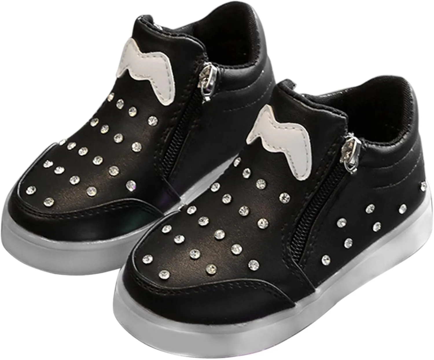 Kids Girls High Top Light Up Ankle Boots Toddler iamond mbellished Anti-Slip Sole Cute Zipper Shoes for Child