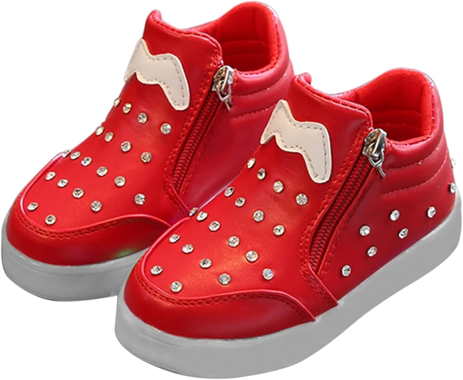 Kids Girls High Top Light Up Ankle Boots Toddler iamond mbellished Anti-Slip Sole Cute Zipper Shoes for Child
