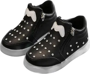 Kids Girls High Top Light Up Ankle Boots Toddler iamond mbellished Anti-Slip Sole Cute Zipper Shoes for Child