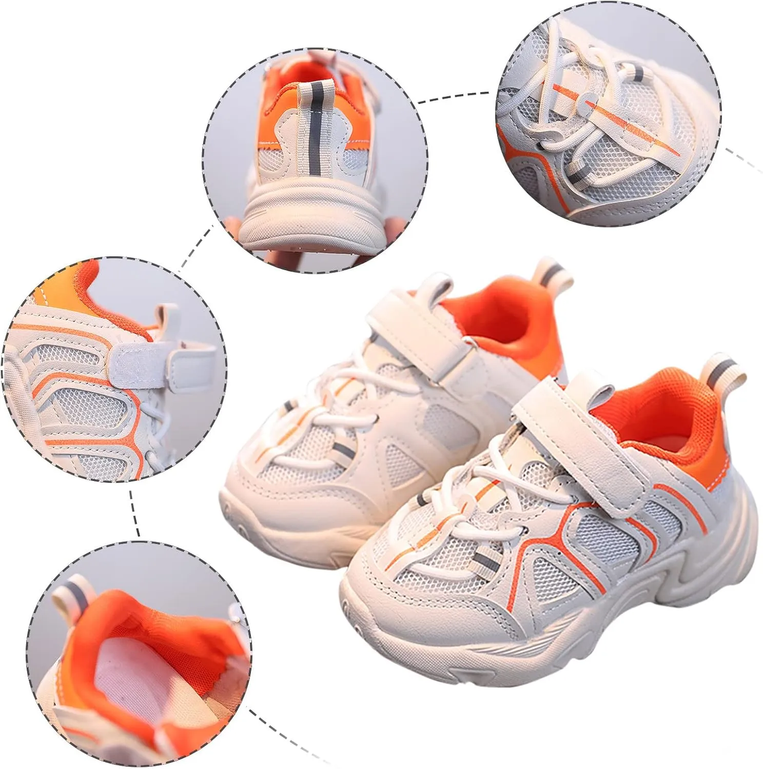 Kids Sneaker with Adjustable Strap, Comfort Support School Running Sport Shoes for Boys Girls Mesh Breathable