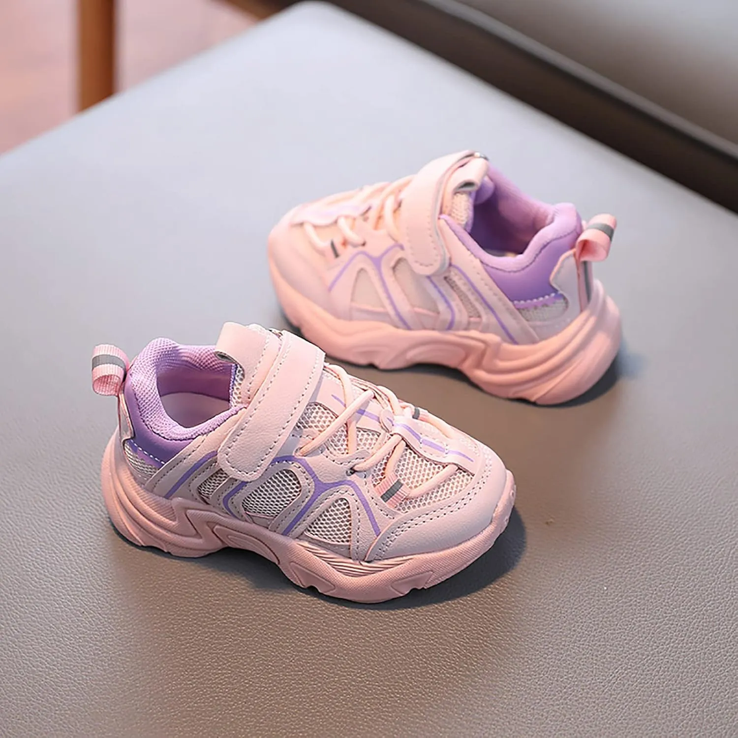 Kids Sneaker with Adjustable Strap, Comfort Support School Running Sport Shoes for Boys Girls Mesh Breathable