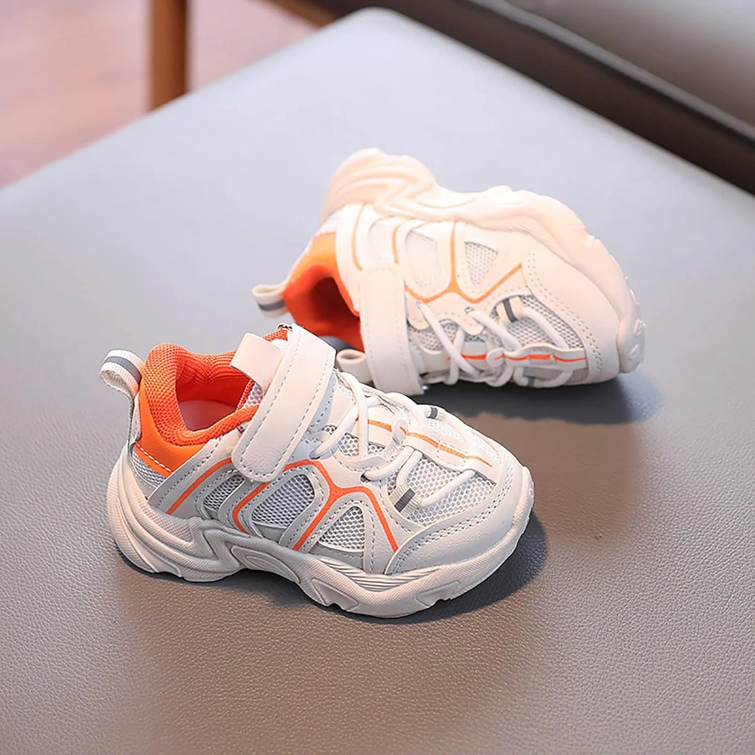 Kids Sneaker with Adjustable Strap, Comfort Support School Running Sport Shoes for Boys Girls Mesh Breathable