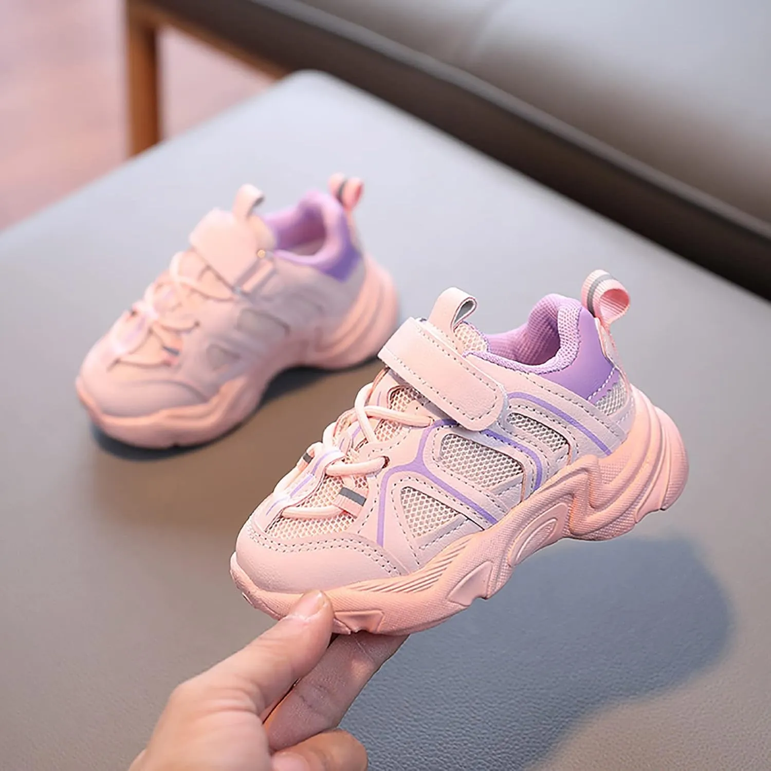 Kids Sneaker with Adjustable Strap, Comfort Support School Running Sport Shoes for Boys Girls Mesh Breathable