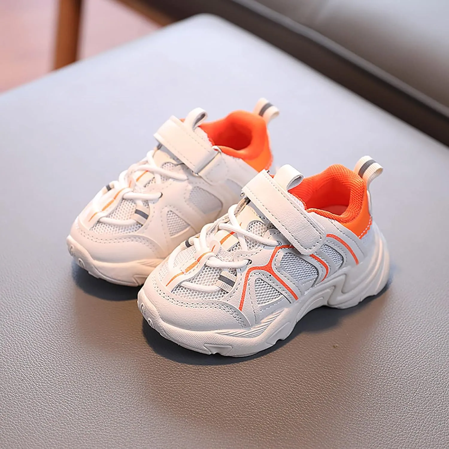 Kids Sneaker with Adjustable Strap, Comfort Support School Running Sport Shoes for Boys Girls Mesh Breathable