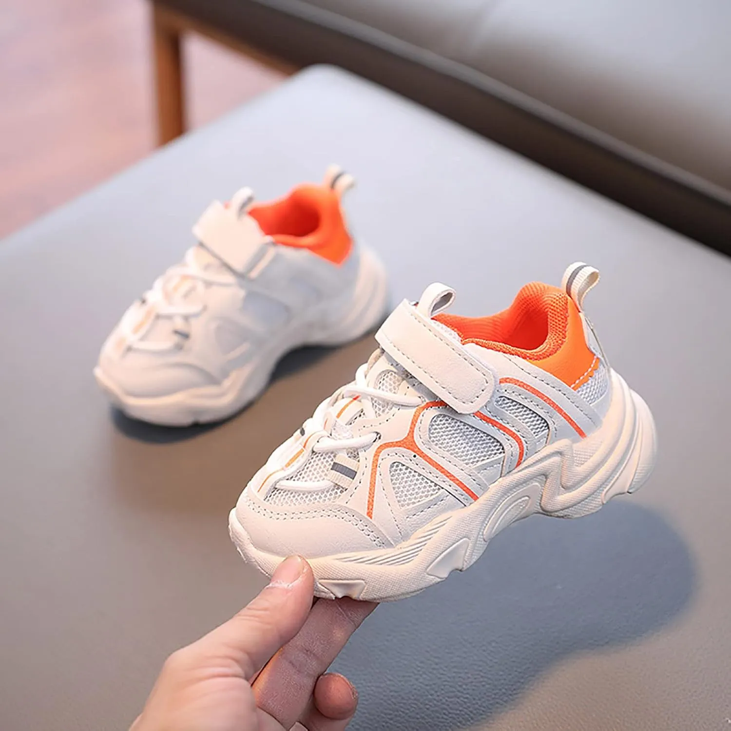 Kids Sneaker with Adjustable Strap, Comfort Support School Running Sport Shoes for Boys Girls Mesh Breathable